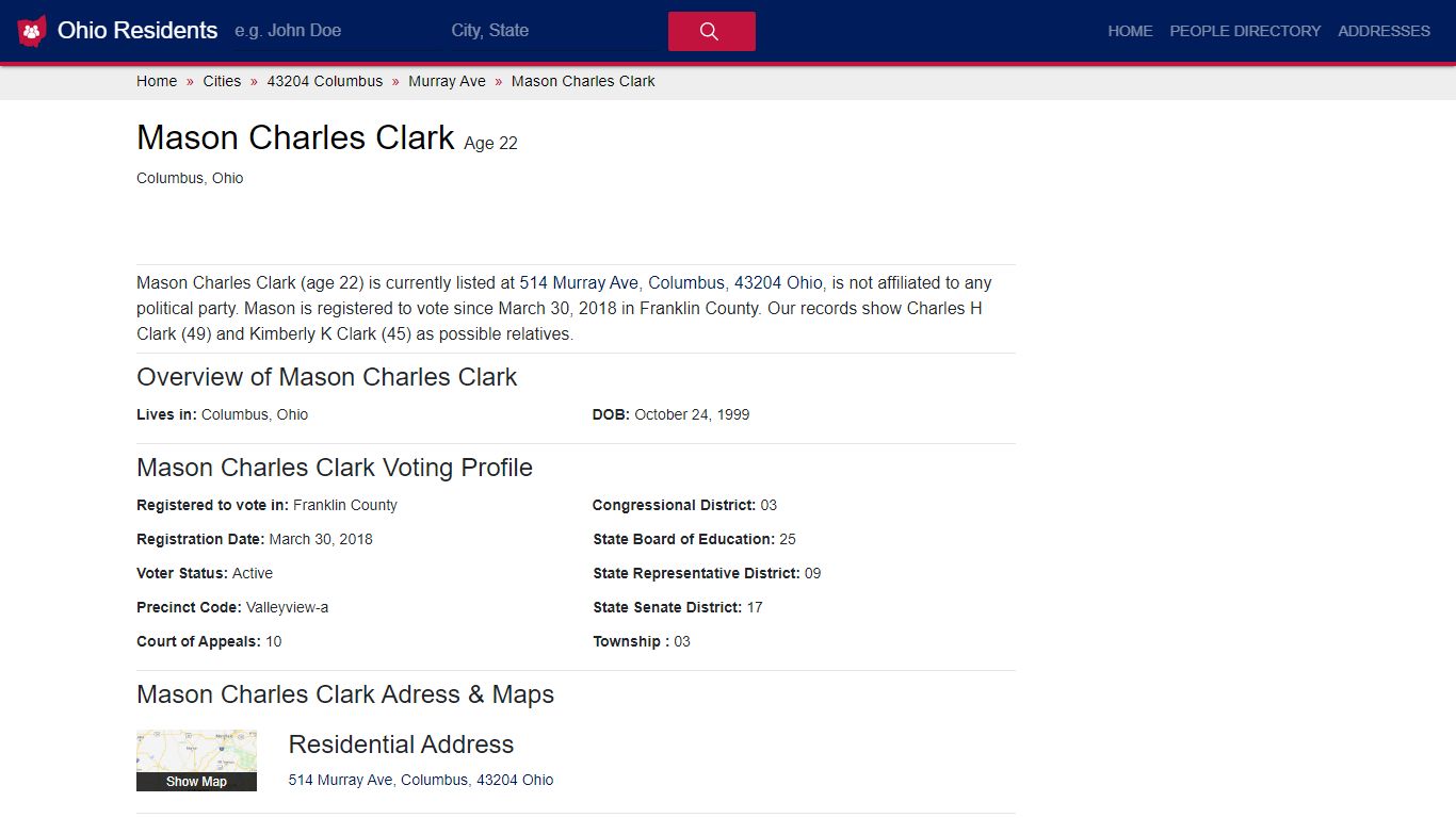 Mason Charles Clark, Age 22, Columbus, OH - ohioresidentdatabase.com